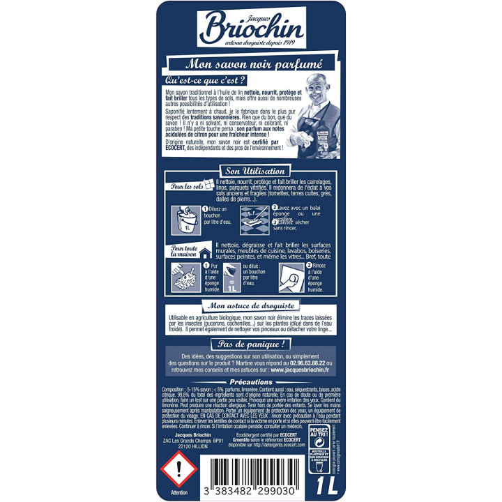 Savon noir liquide - Nettoyant pour sols - Parfum citron frais - Briochin