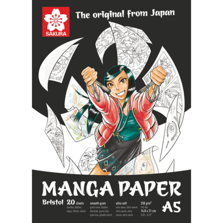 Bloc - A5 - Manga - Dessin - 20 feuilles - 250g - Grain lisse - Sakura