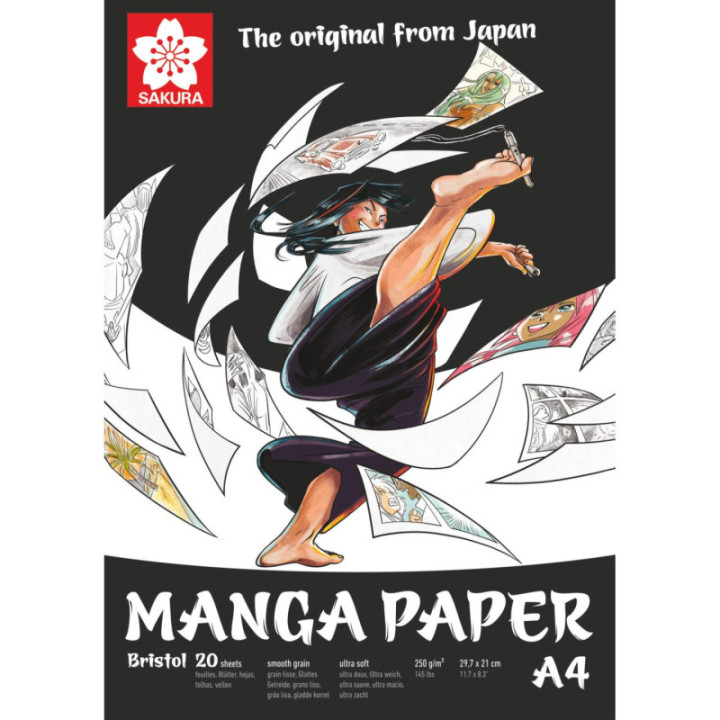 Bloc - A4 - Manga - Dessin - 20 feuilles - 250g - Grain lisse - Sakura