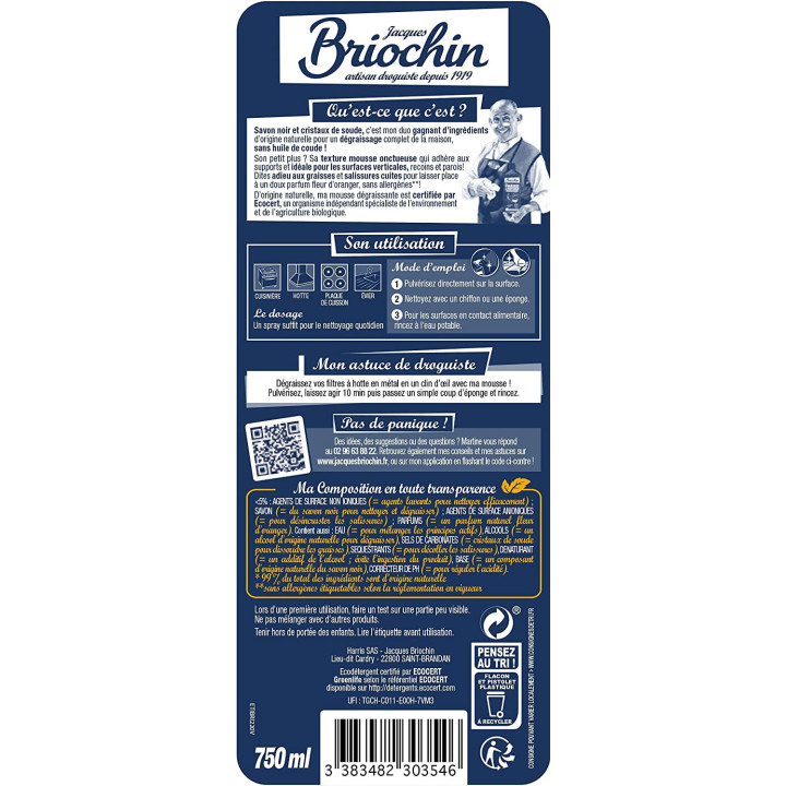 Produit dégraissant - Naturel - Pour la cuisine - Savon noir et cristaux soude - Briochin