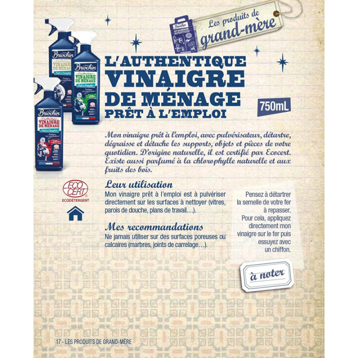 Vinaigre de ménage - Naturel - Prêt à l'emploi - Fabriqué en France - Briochin