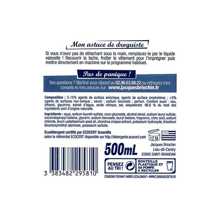 Liquide vaisselle et mains - Savon noir - Briochin - Fabriqué en France - 500ml