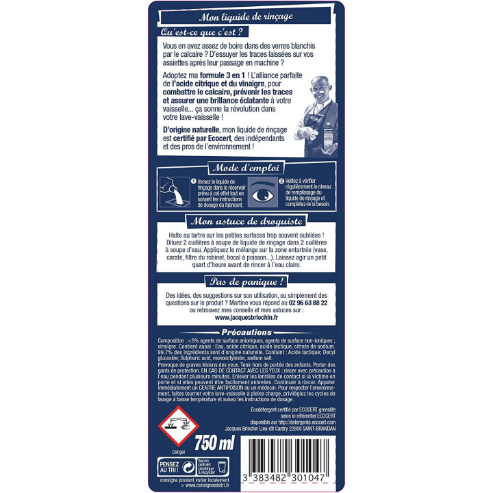 Liquide de rinçage pour lave-vaisselle - Produit naturel - Briochin - 750ml
