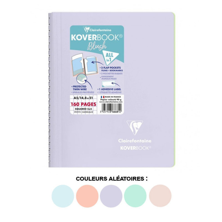 Cahier - Carnet - A5 - Petits carreaux - Avec spirales - Couverture polypro - Clairefontaine