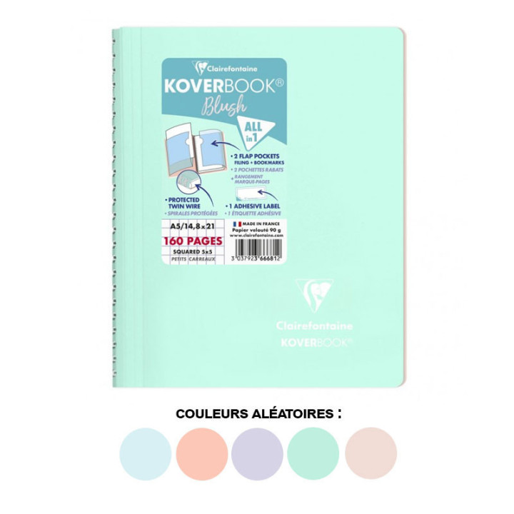 Cahier - Carnet - A5 - Petits carreaux - Avec spirales - Couverture polypro - Clairefontaine