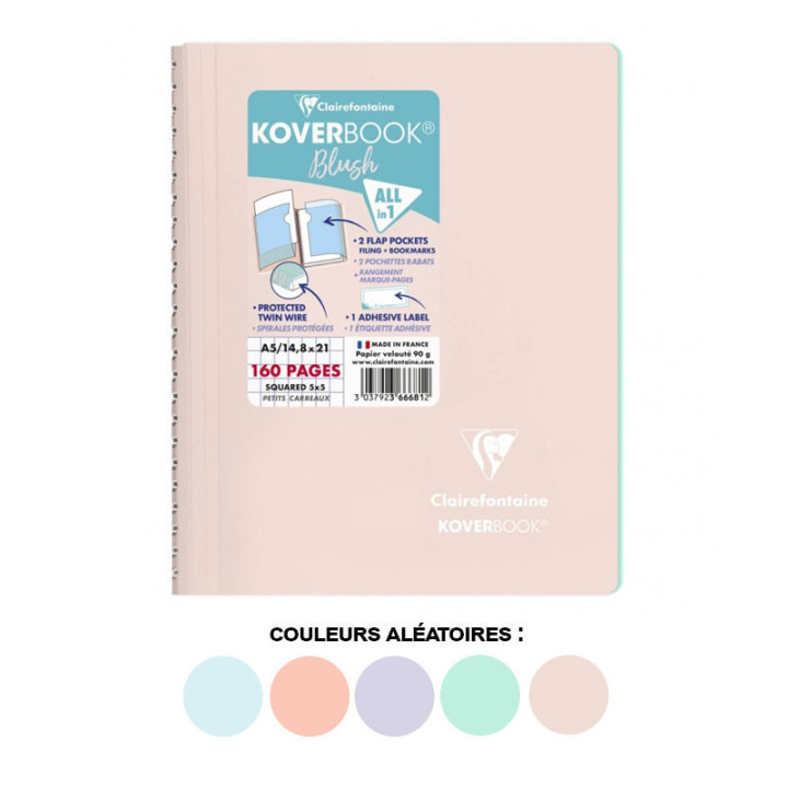 Cahier - Carnet - A5 - Petits carreaux - Avec spirales - Couverture polypro - Clairefontaine