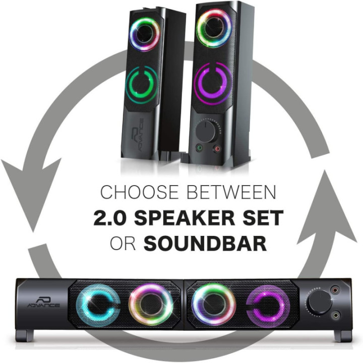 Enceintes - Barre de son - 2 en 1 - Lumineuse - RGB Rainbow - 6W - Advance