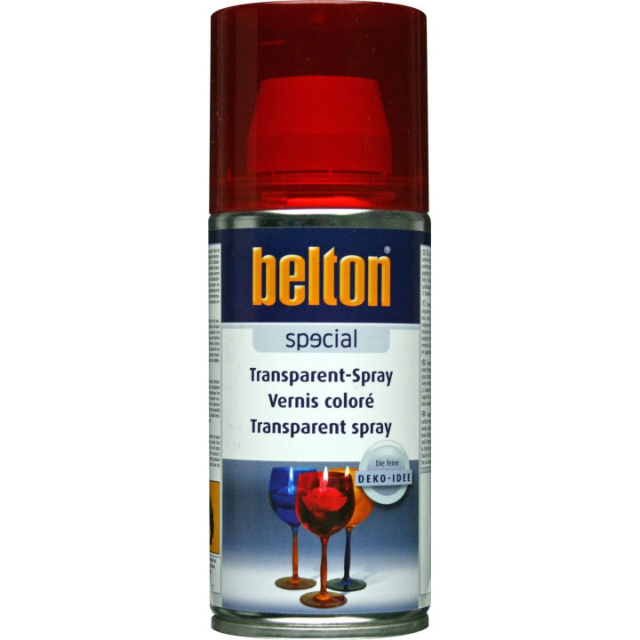Bombe de vernis coloré - Rouge - Semi-transparent - Verre - Plastique - Belton - 150ml