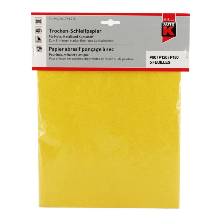 Papier abrasif - Ponçage à sec - Plusieurs grains - 230mmx280mm - Auto K