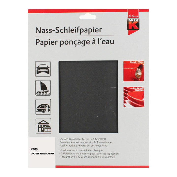 Papier abrasif - Ponçage à l'eau - Grain fin moyen P400 - 230x280mm - Auto K