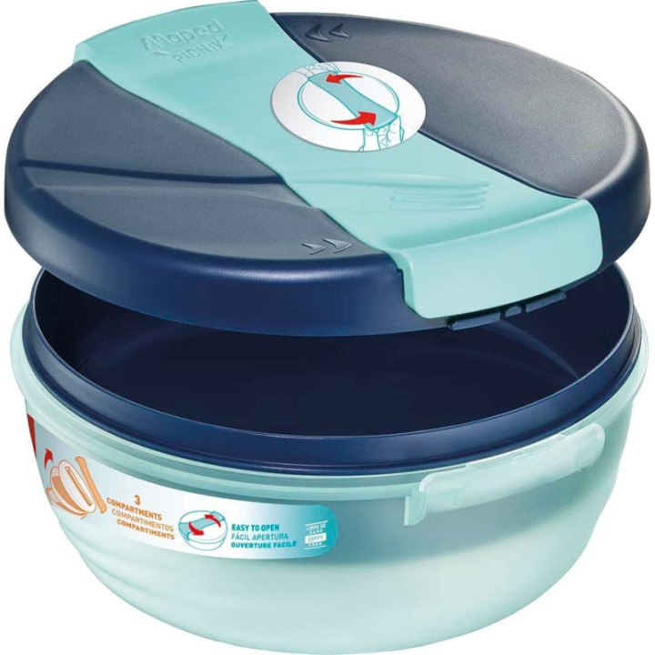 Grand bol déjeuner - Boîte à déjeuner - Lunch box - Bento - 3 compartiments - Bleu