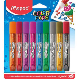 Colles à paillettes - Tubes de colles pailletées brillant - 9 couleurs - Maped Color'Peps