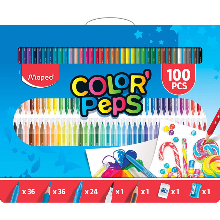 Coffret de crayons et feutres de coloriage - 100 pièces - Maped - Color'Peps