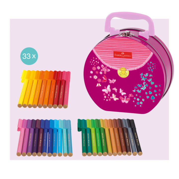 33 feutres de coloriage - Boîte métal en forme de sac à main - Faber-Castell - Connector