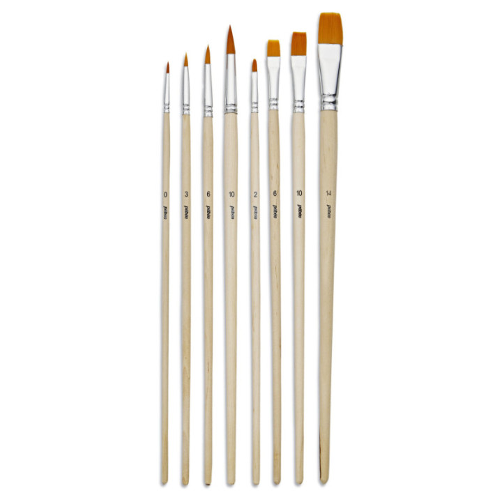 8 pinceaux - Plat - Rond - Acrylique et huile - Fibres synthétiques - Manche long - Pébéo