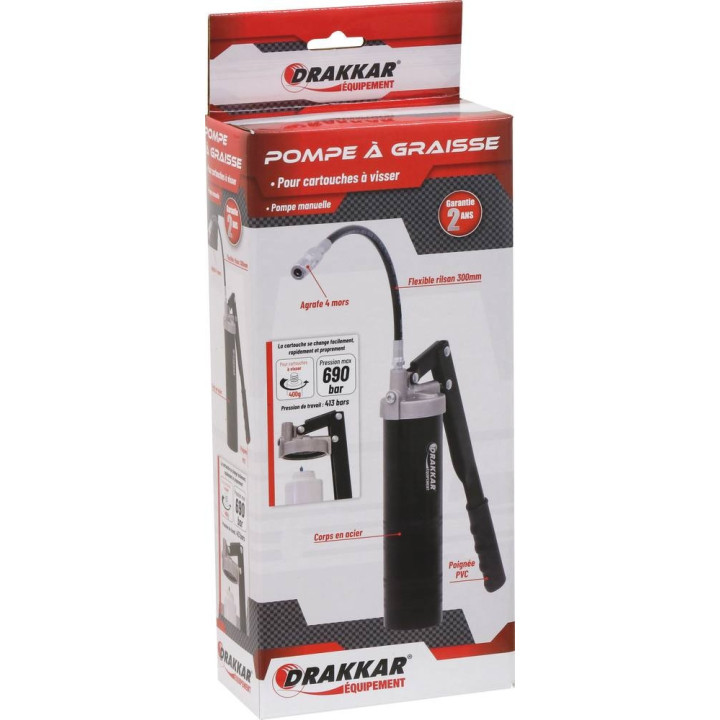 Pompe à graisse - Manuelle - Pour cartouches à visser - Graisse - Huile - Essence