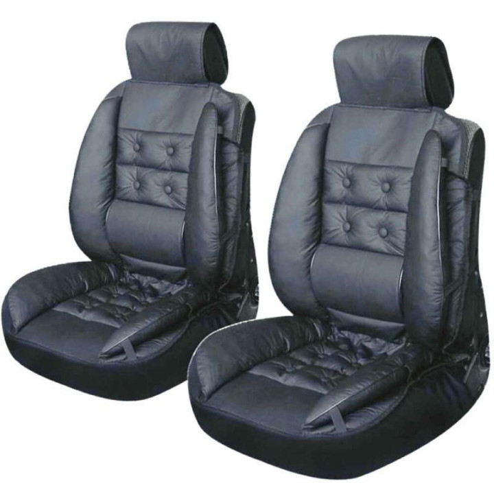 Housses de sièges pour voiture - Noir - Matelassé - Universelles - Lot de 2