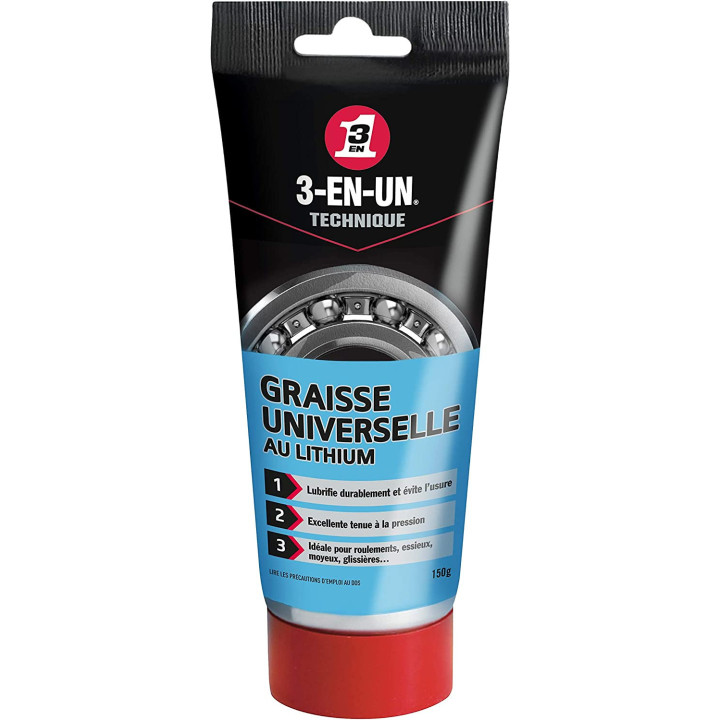 Graisse universelle - 3 en 1 - Lubrifiant au Lithium - Forte adhérence - Tube de 150g
