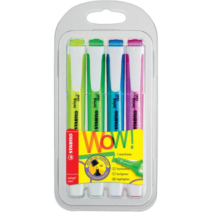 Pochette de 4 surligneurs STABILO swing cool - assortiment fluo