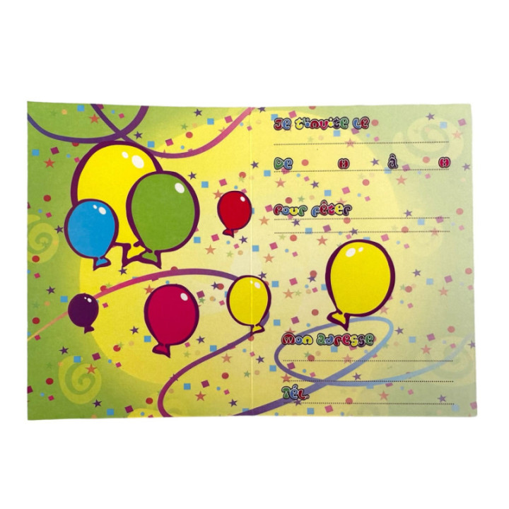 Cartons d'invitation pour anniversaire - Enfant - Ballons - 8 cartes + enveloppes
