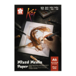 Bloc papier à dessin - A6 - Aquarelle - Fusain - Encre - Gouache - 12 feuilles - Sakura