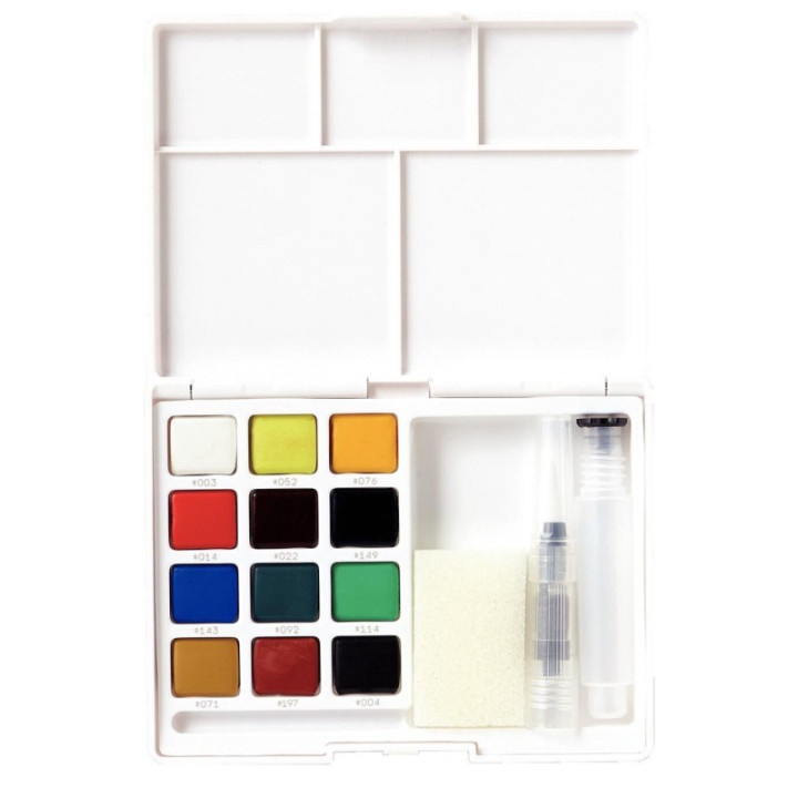 Boîte de peinture aquarelle - 12 couleurs + 1 pinceau à remplir + éponge - Sakura Koi
