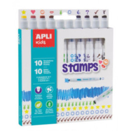 10 Feutres de coloriage - Encre lavable - Double pointe avec tampon - Apli Kids