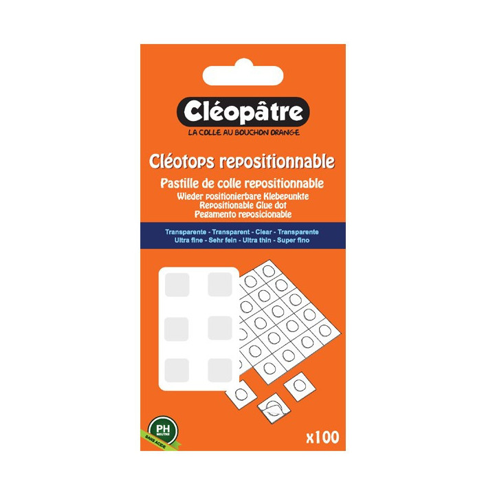 Pastilles adhésives - Double face - Repositionnable - Transparent - Cléopâtre - Cléotops