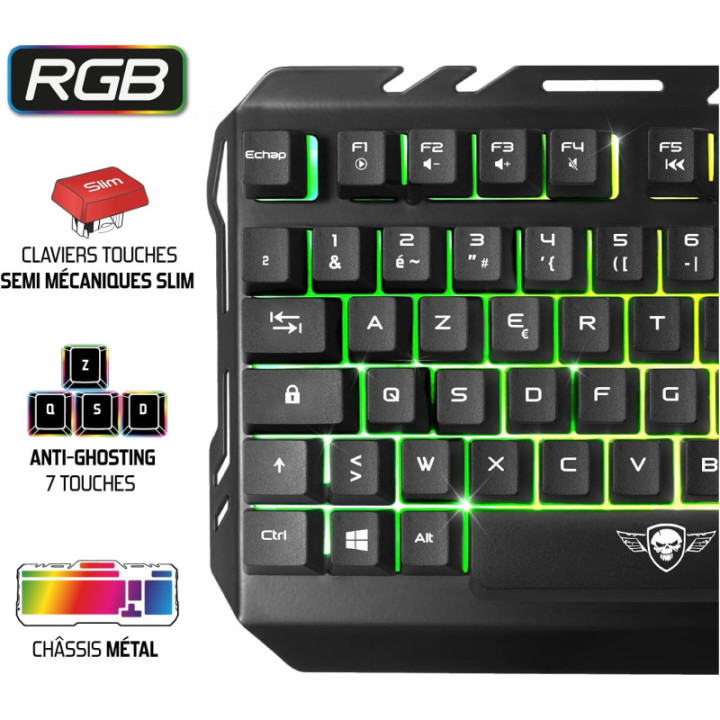 Clavier - Souris filaire - Tapis de souris - Gaming - Rétroéclairé - Spirit of Gamer - PRO MK5