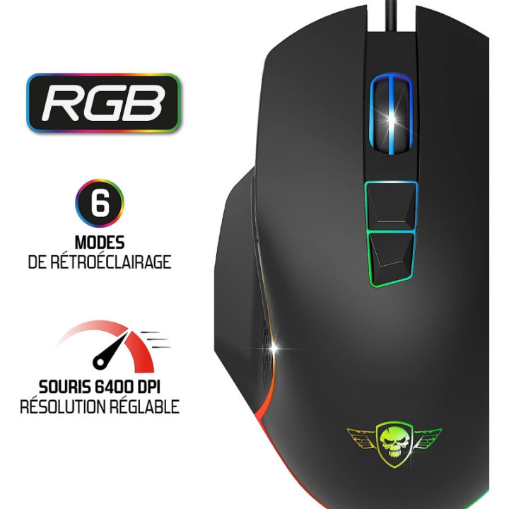 Clavier - Souris filaire - Tapis de souris - Gaming - Rétroéclairé - Spirit of Gamer - PRO MK5