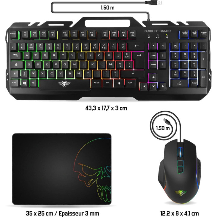 Clavier - Souris filaire - Tapis de souris - Gaming - Rétroéclairé - Spirit of Gamer - PRO MK5