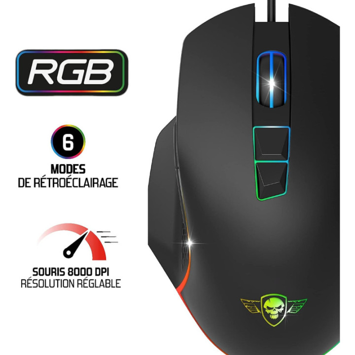 Souris gamer - Avec fil - Boutons programmables - Eclairage RGB - Spirit of gamer - PRO-M1