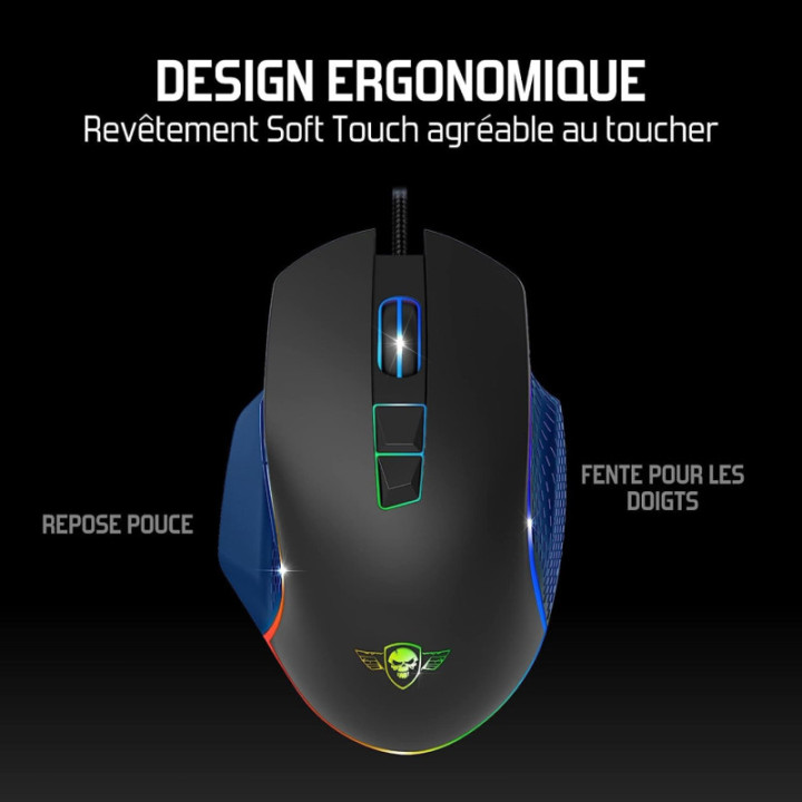 Souris gamer - Avec fil - Boutons programmables - Eclairage RGB - Spirit of gamer - PRO-M1