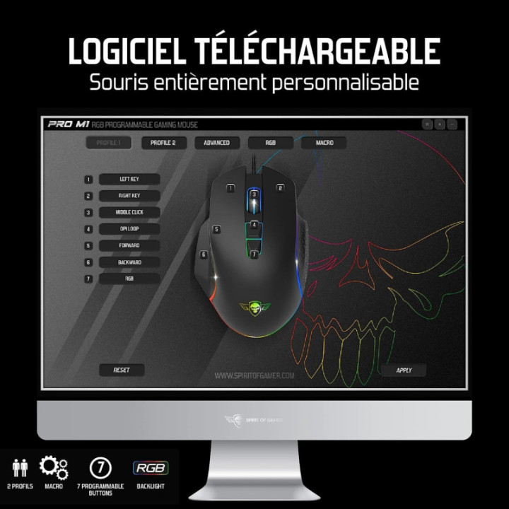 Souris gamer - Avec fil - Boutons programmables - Eclairage RGB - Spirit of gamer - PRO-M1