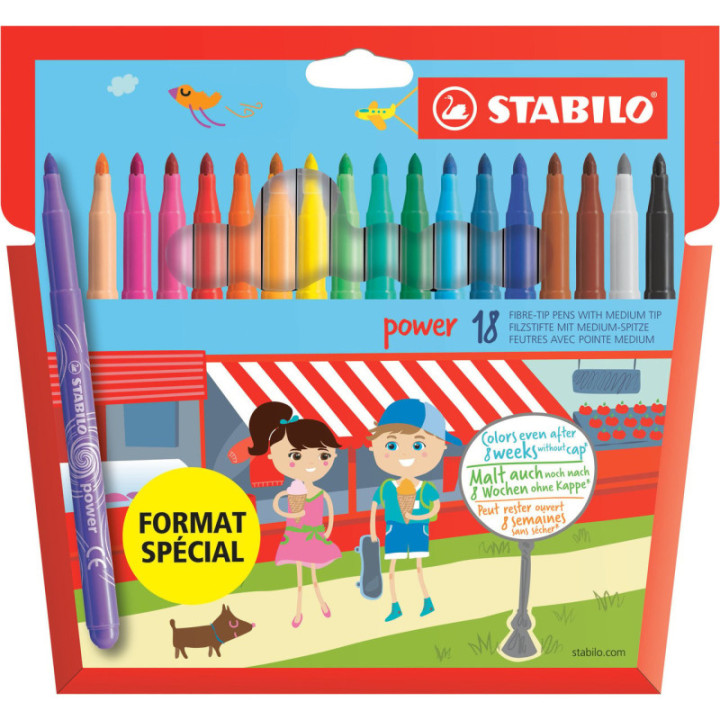 Feutres de coloriage - 18 couleurs - Stabilo - Power 18 - Pointe moyenne