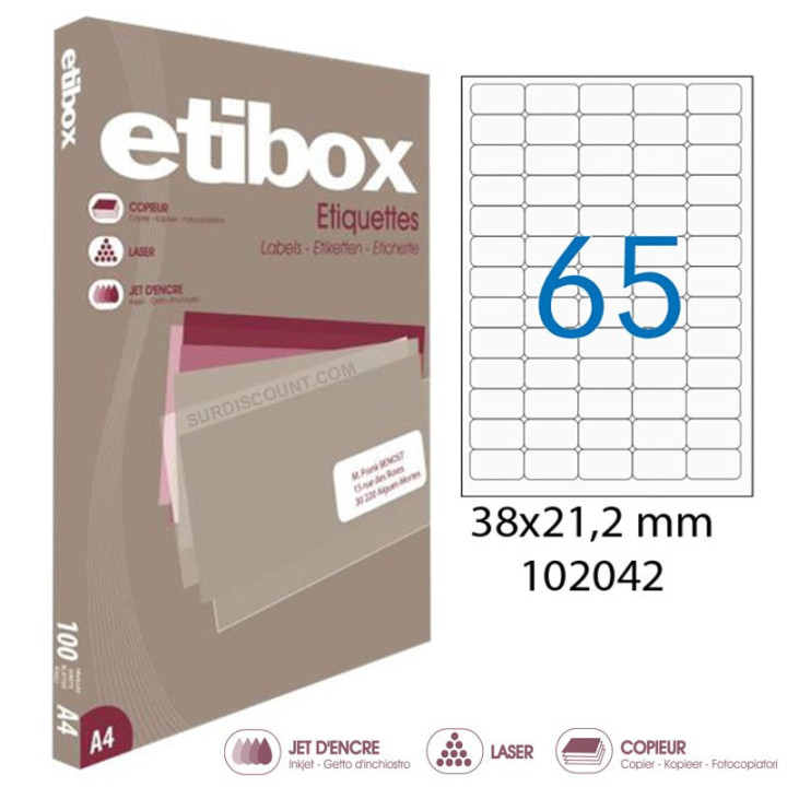 6500 étiquettes - Blanches - 38x21,2mm - Etibox - Apli - 102042 - Copieur, laser, jet d'encre