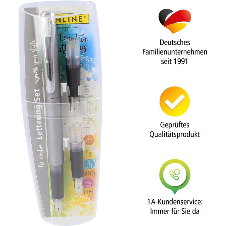 Stylo plume - Calligraphie - 3 plumes différentes - Pour droitier - Argent métal - ONLINE - College
