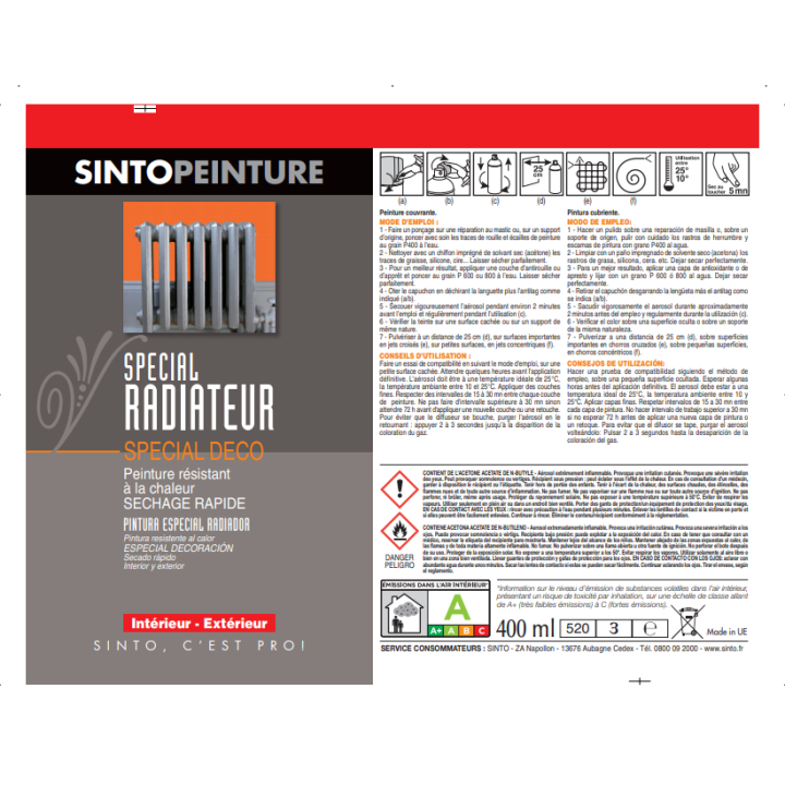 Bombe de peinture radiateur gris chaud - Sinto