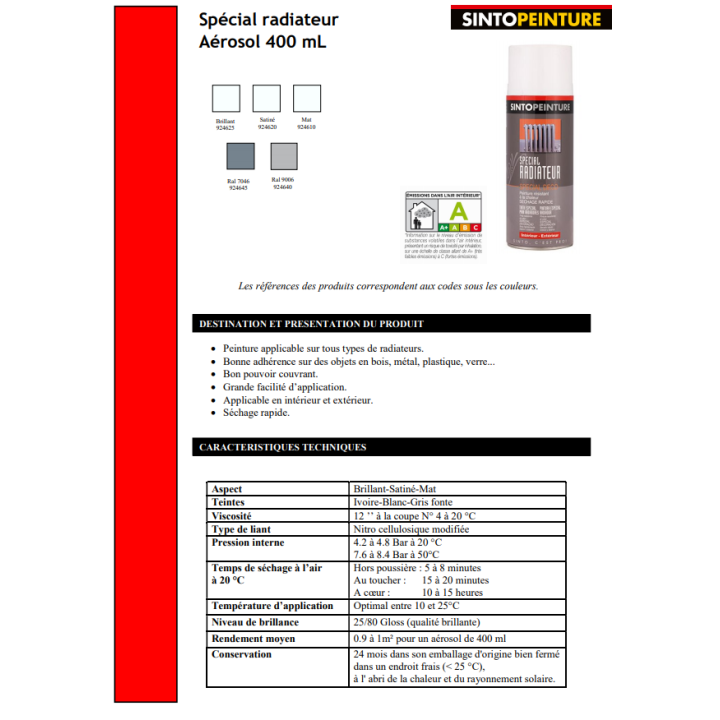 Bombe de peinture radiateur gris chaud - Sinto