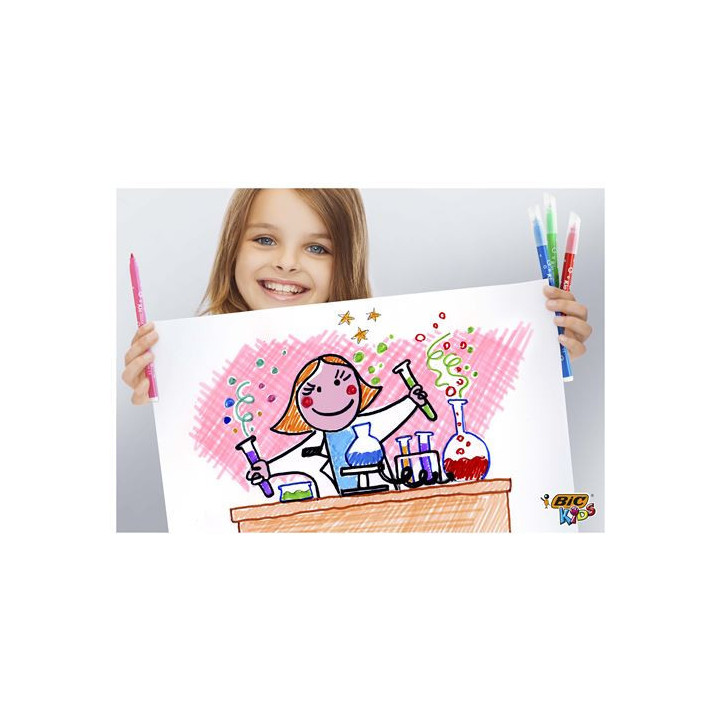 Feutres de coloriage - Enfant - Pointe moyenne - 18 couleurs dont 3 fluo - BIC Kids