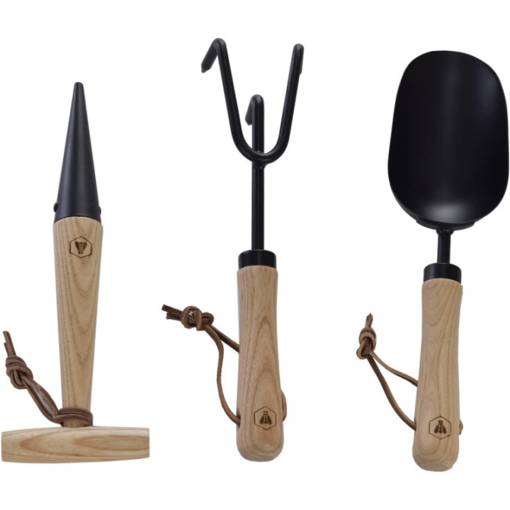 Outils de jardinage - Pelle - Plantoir - Griffe - Manche en bois - Laguiole