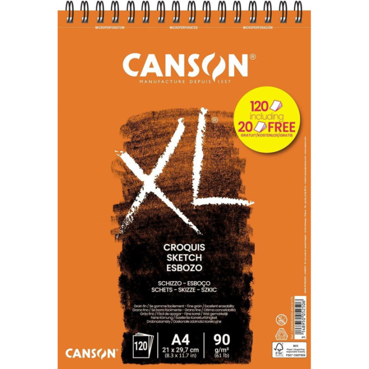 Bloc - Dessin - Croquis - A4 - Spirales - 120 feuilles - 90g - Canson XL