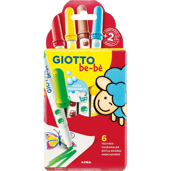 Feutres de coloriage - Etui de 6 couleurs - Pointe maxi - Encre ultra-lavable - GIOTTO