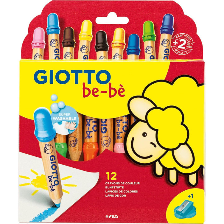 Crayons de couleur - Etui de 12 couleurs - Pointe maxi - Taille-crayon - GIOTTO