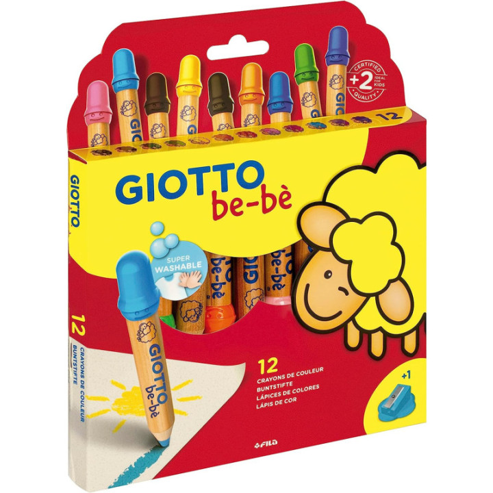 Crayons de couleur - Etui de 12 couleurs - Pointe maxi - Taille-crayon - GIOTTO