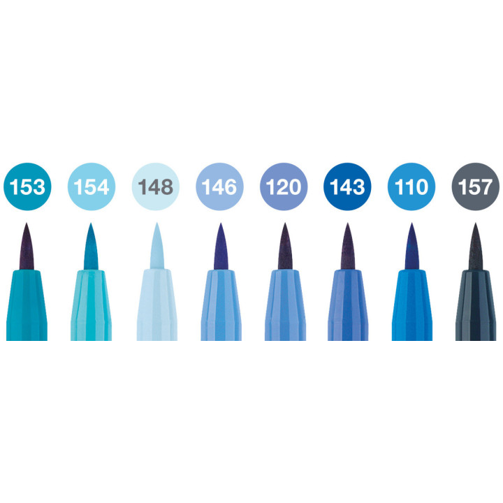 Feutres - Faber-Castell - Pitt Artist Pen - Tons bleus - The Blues - Etui de 8 feutres