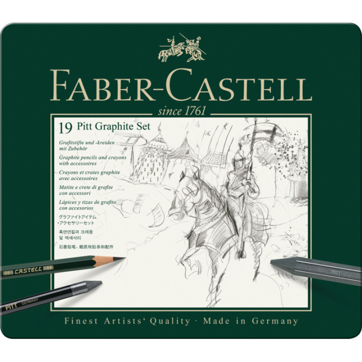 Crayons graphite aquarelle - Assortiment de 19 pièces - Faber-Castell - Pitt Graphite Set