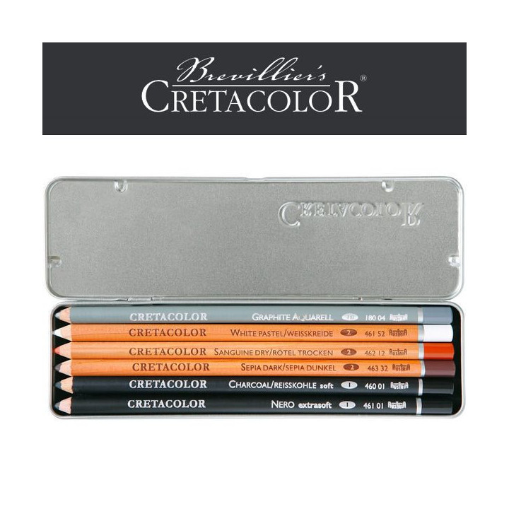 Crayons à l'huile - Esquisse gras - Cretacolor - Oil Pencils Pocket Set - Boîte de 6 pièces