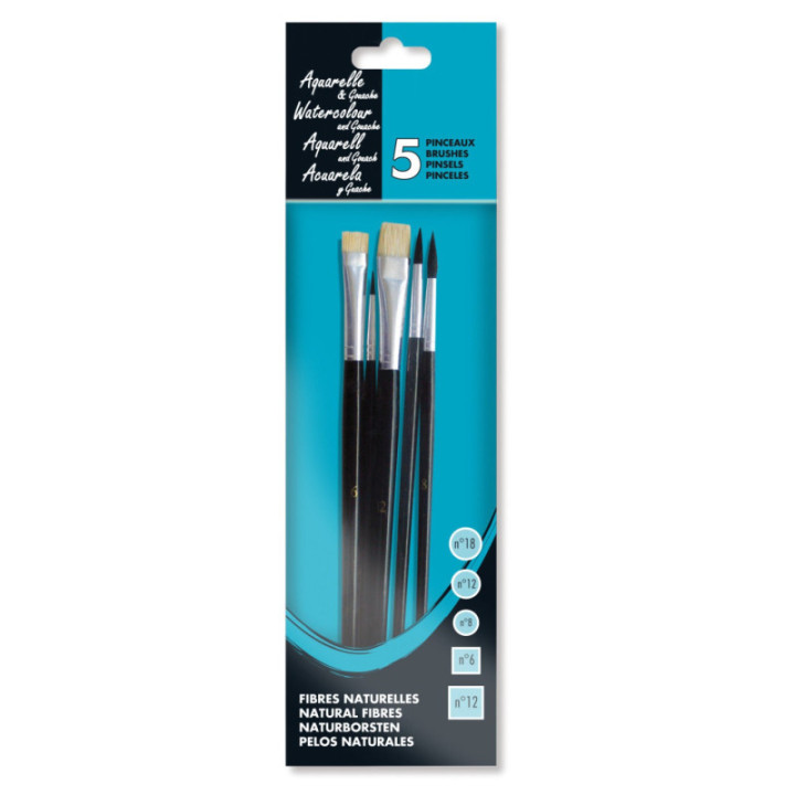 5 Pinceaux - Brosse - Rond - Peinture aquarelle - Fibres synthétiques - Raphaël