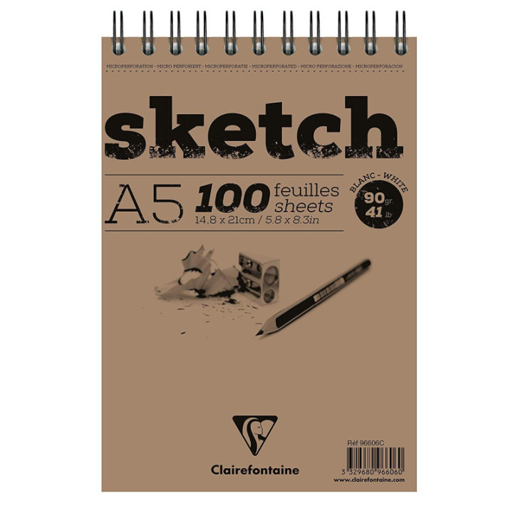 Bloc - Dessin - Croquis - A5 - Avec spirale - 100 feuilles - Sketch - Clairefontaine